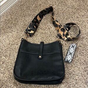 Stylish Black Women's Bag with Animal Print Strap
